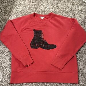 L.L. Bean Red Crewneck Sweater with Boot Design
